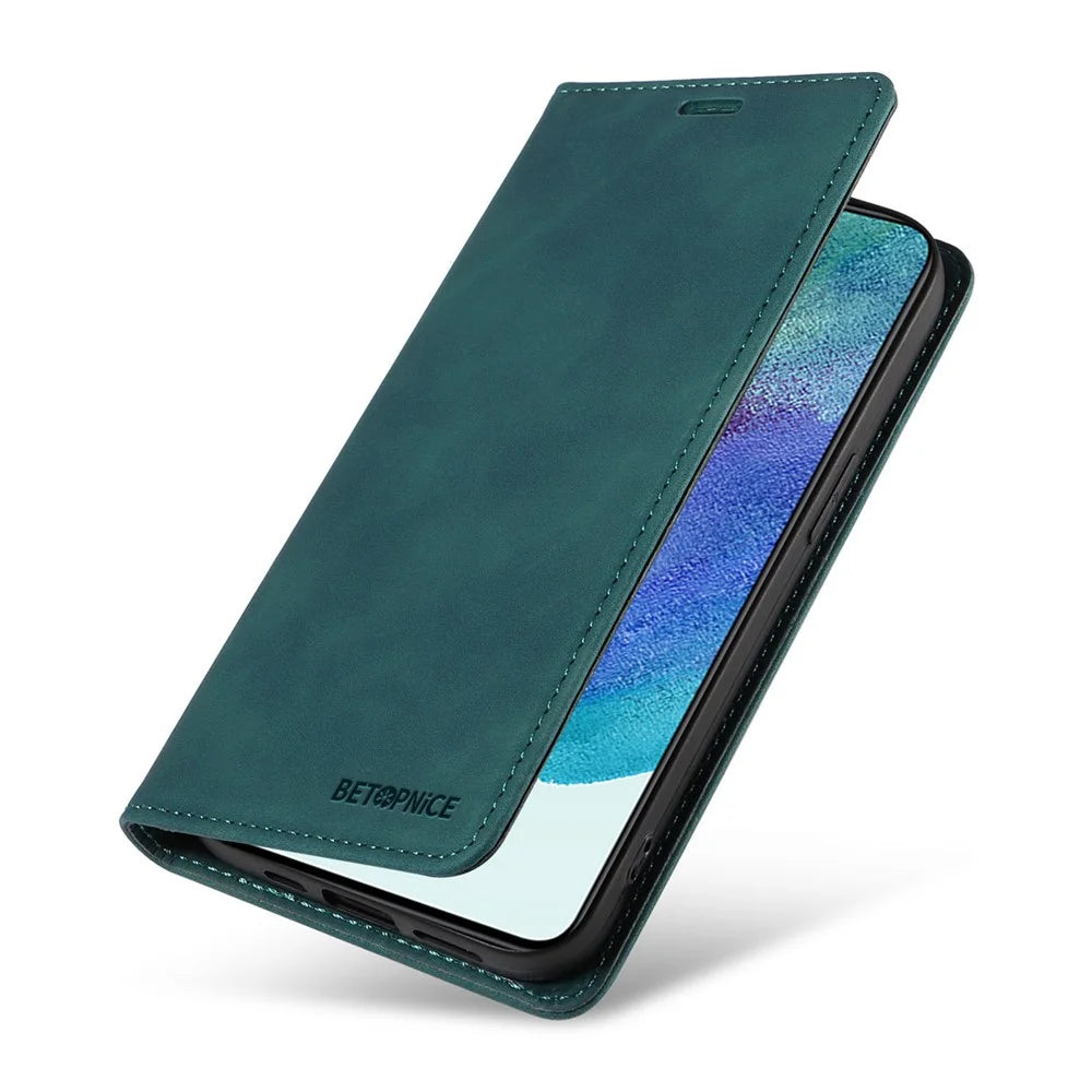 BETOPNICE 003 For Samsung Galaxy S21 FE 5G Flip Cover RFID Blocking PU Leather Wallet Stand Phone Case - Green - 7