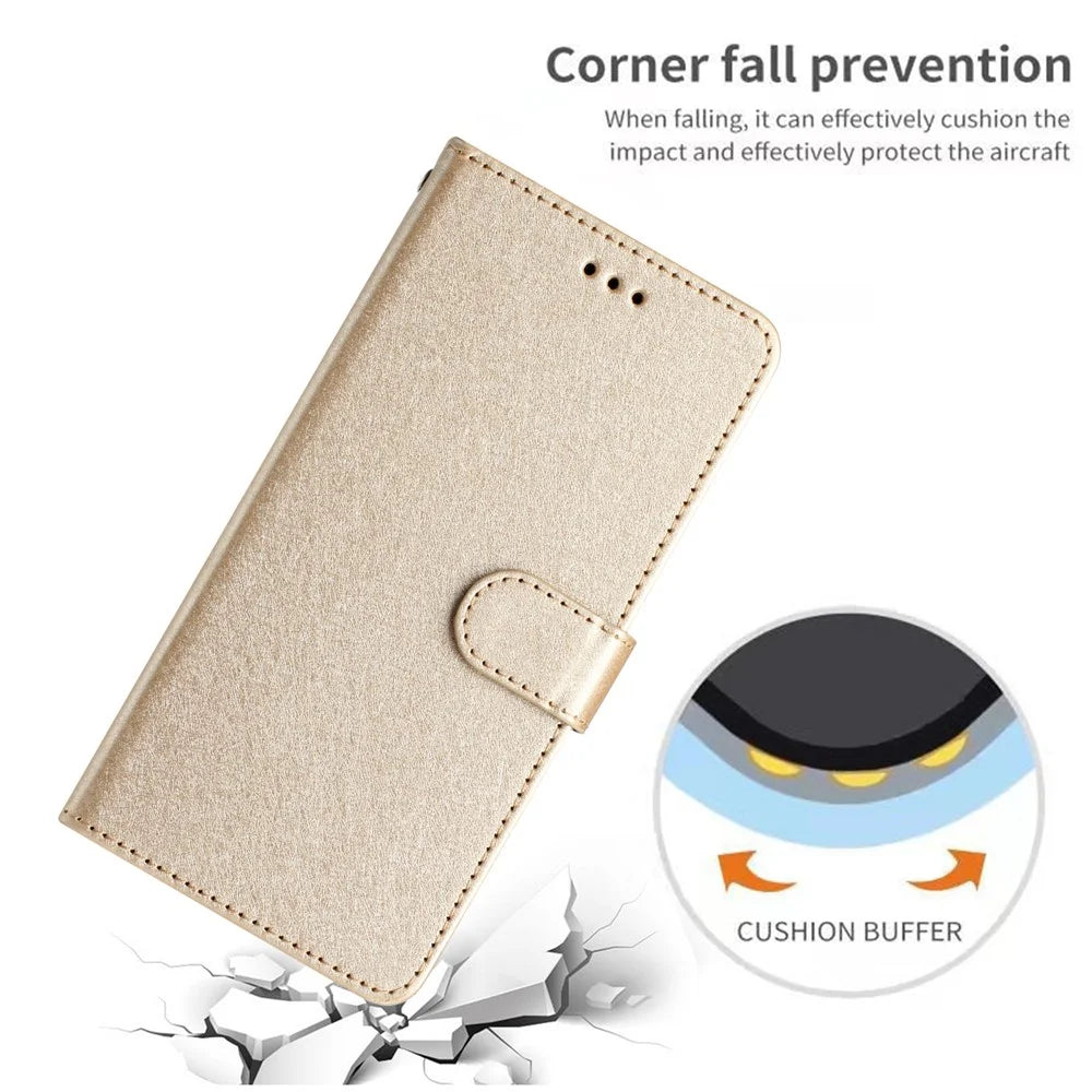 Magnetic Clasp Case for Samsung Galaxy A41 (Global Version) Silk Texture Leather Wallet Stand Shell with Hand Strap - Gold - 4
