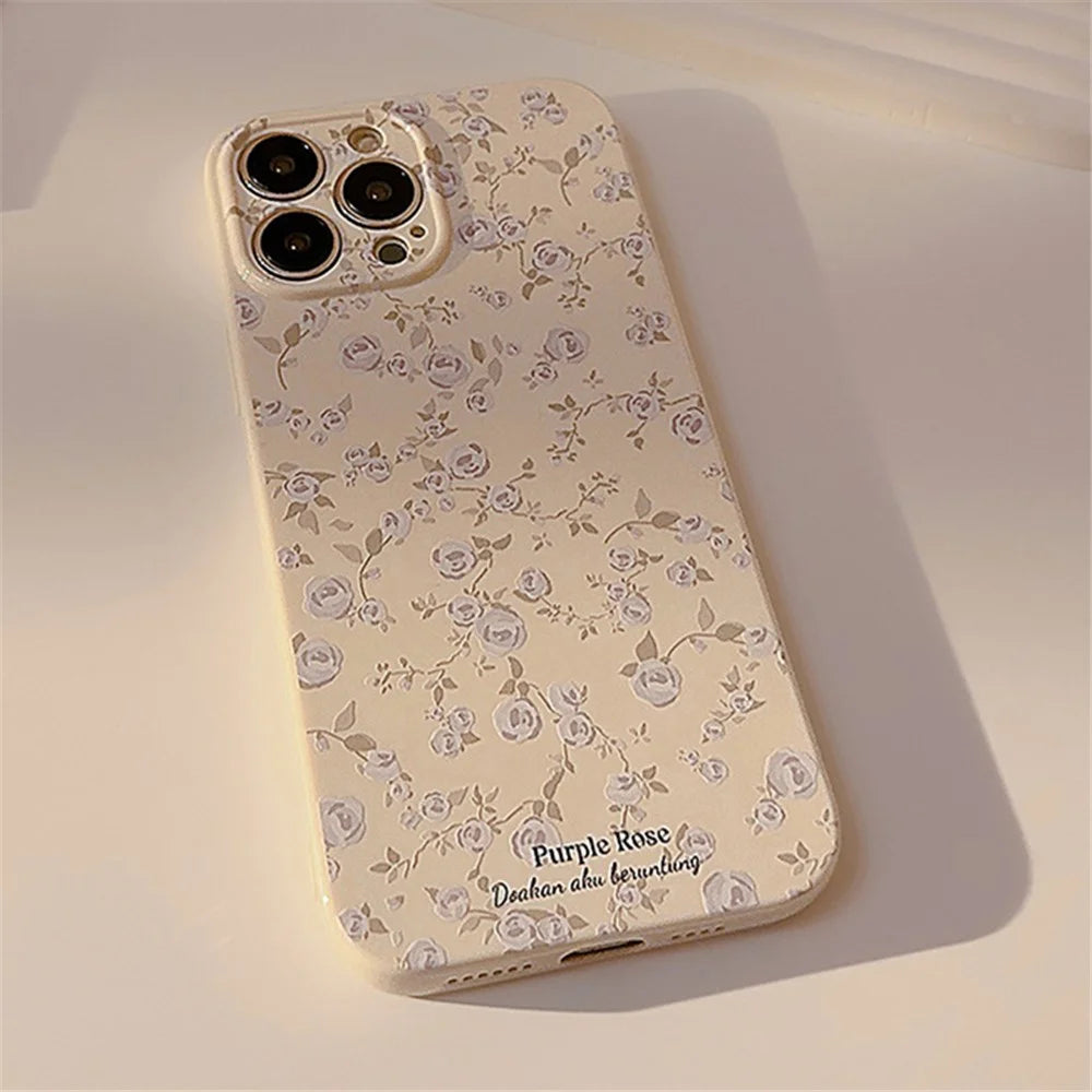 For iPhone 13 Pro Max Protective Phone Case Retro Flower Pattern Soft TPU Phone Back Cover - Beige - 2