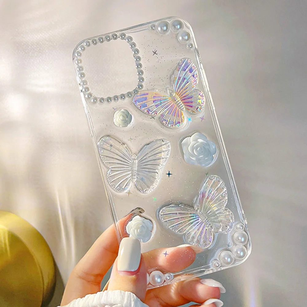 TPU Phone Case for iPhone 12 / 12 Pro , 3D Butterfly Flower Decor Transparent Phone Cover - 3