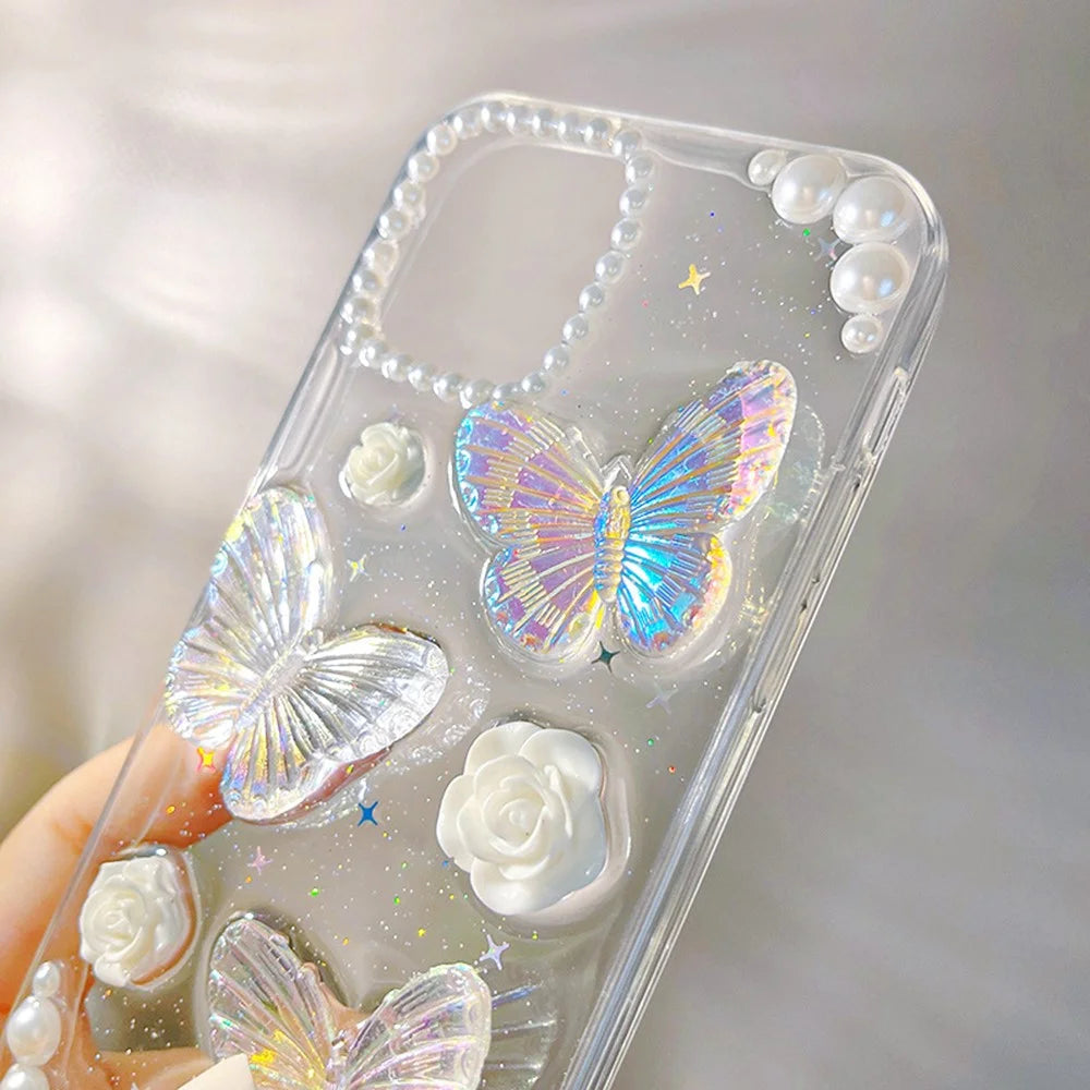 TPU Phone Case for iPhone 12 / 12 Pro , 3D Butterfly Flower Decor Transparent Phone Cover - 4
