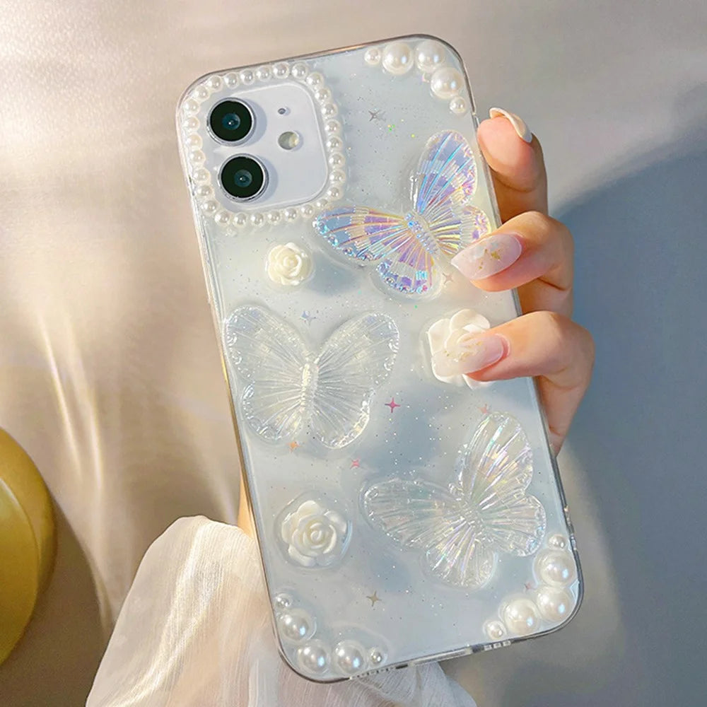 Protective Phone Cover for iPhone 12 mini , 3D Butterfly Flower Decor TPU Phone Back Case - 1