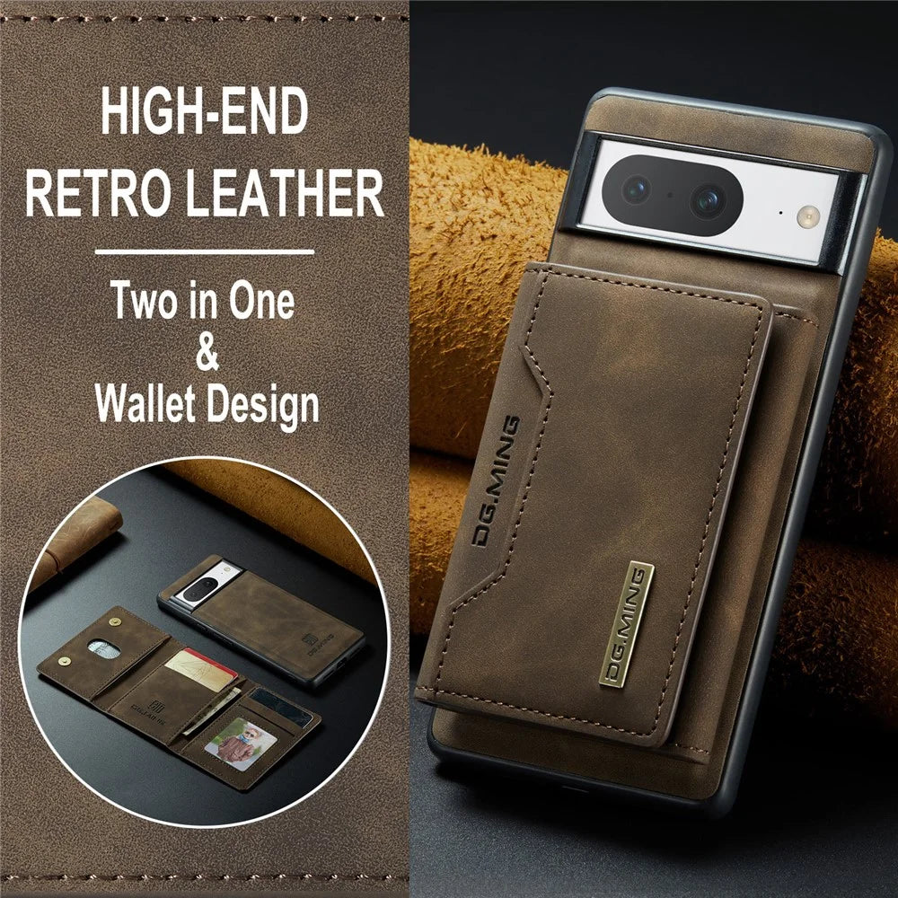 DG.MING M2 Series for Google Pixel 8 Magnetic Detachable Back Cover Leather Coated PC+TPU Kickstand Wallet Phone Case - Coffee - 6