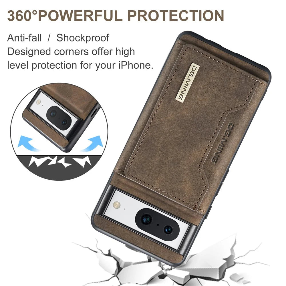DG.MING M2 Series for Google Pixel 8 Magnetic Detachable Back Cover Leather Coated PC+TPU Kickstand Wallet Phone Case - Coffee - 7