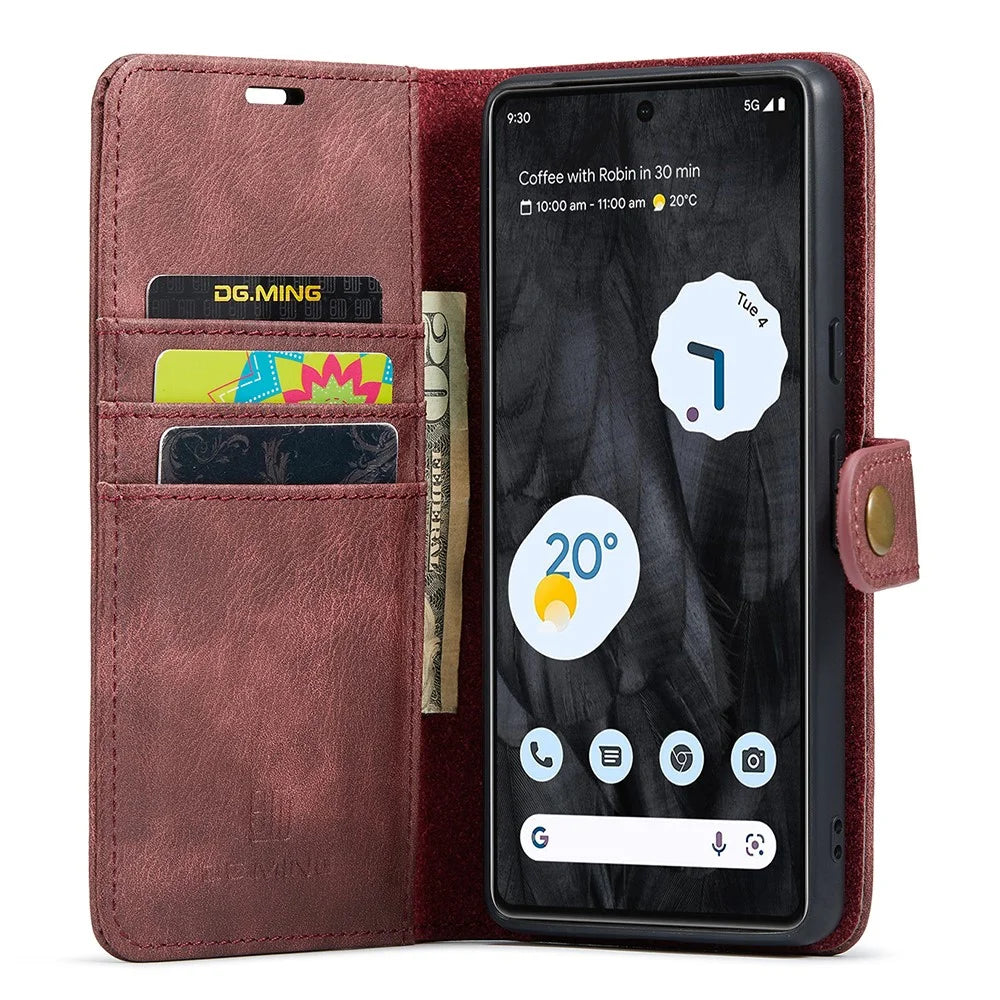 DG.MING For Google Pixel 8 Pro Detachable Magnetic Phone Case Anti-scratch Split Leather Wallet Stand Cover - Red - 2