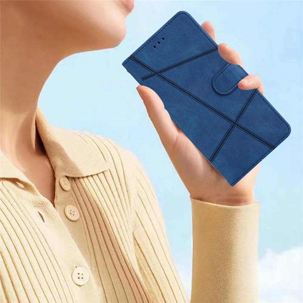 For iPhone 15 Pro Max Phone Stand Case Wallet PU Leather Phone Cover Crazy Horse Texture Imprinted Lines Shell - Blue - 5