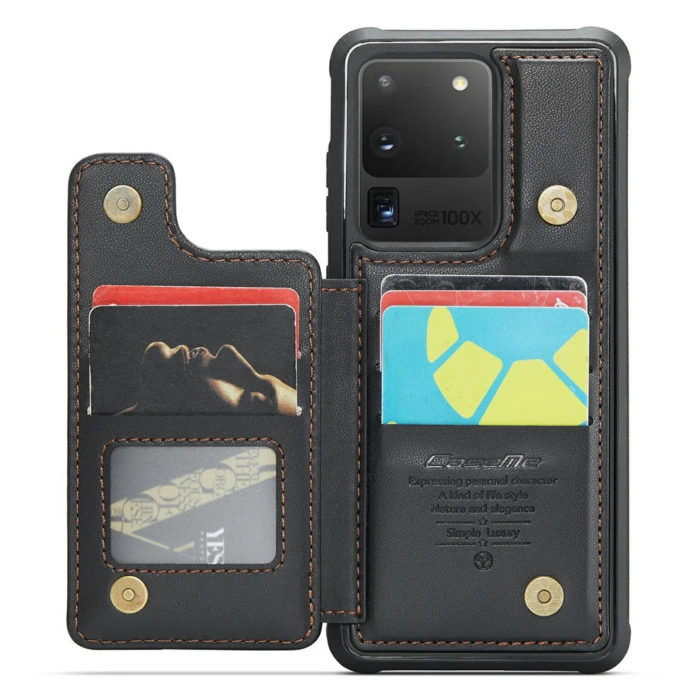 For Samsung Galaxy S20 Ultra Phone Case CASEME C22 Leather Back Cover with RFID Blocking Card Slots - Black - 2