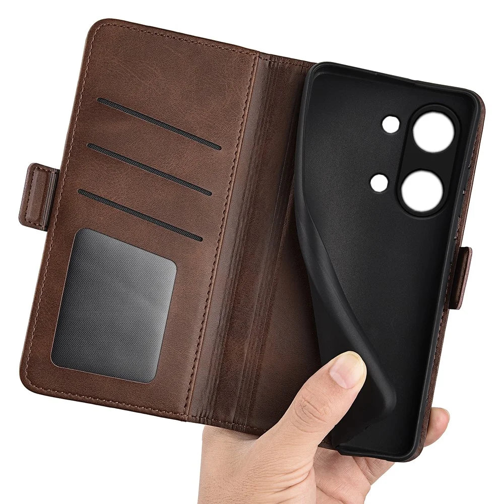 Calf Texture Stand Cover for OnePlus Ace 2V / Nord 3 5G , PU Leather+TPU Wallet Phone Case - Brown - 4