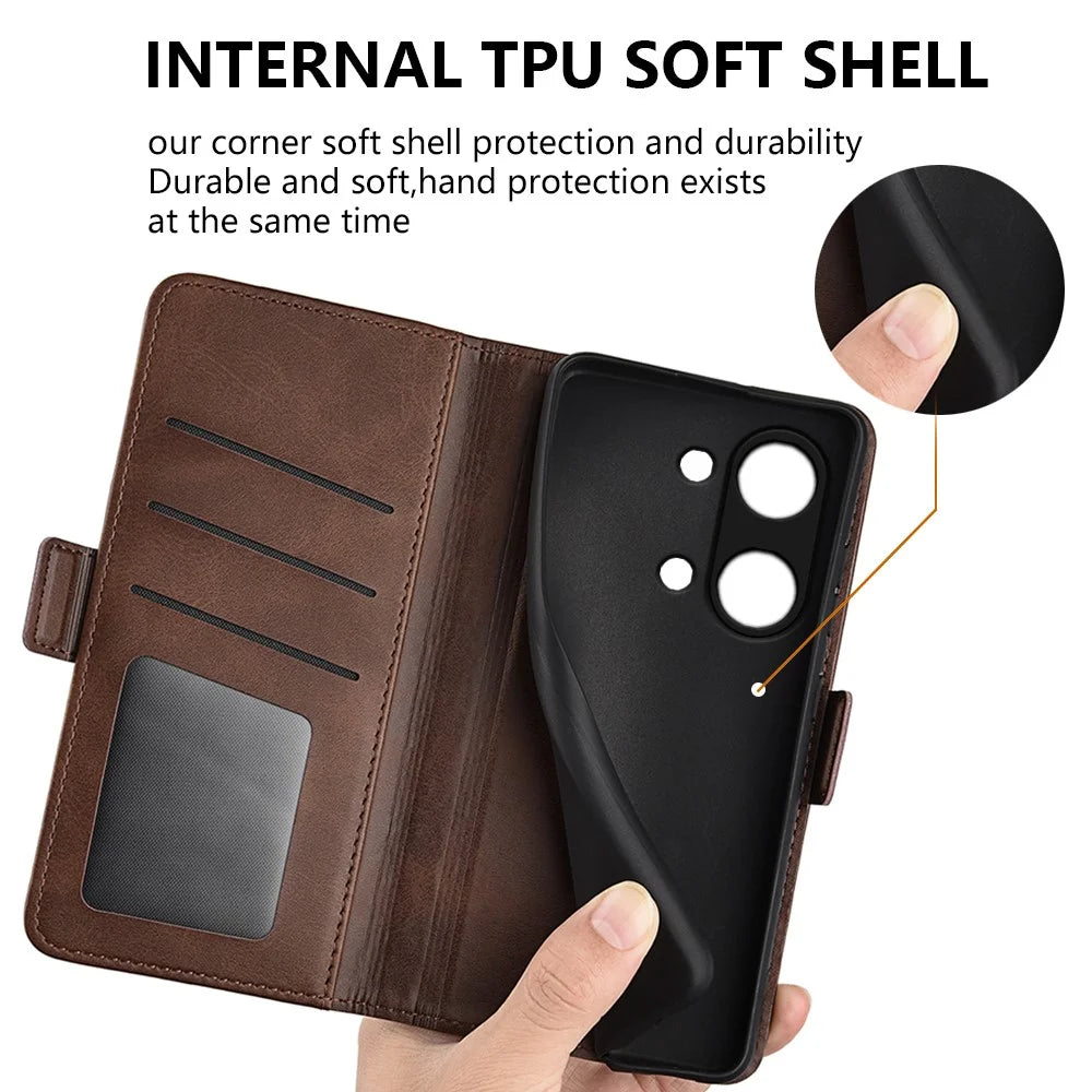 Calf Texture Stand Cover for OnePlus Ace 2V / Nord 3 5G , PU Leather+TPU Wallet Phone Case - Brown - 6