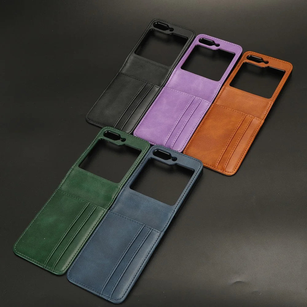 For Samsung Galaxy Z Flip5 5G Card Holder Phone Case PU Leather PC Shockproof Phone Protector Cover - Brown - 7