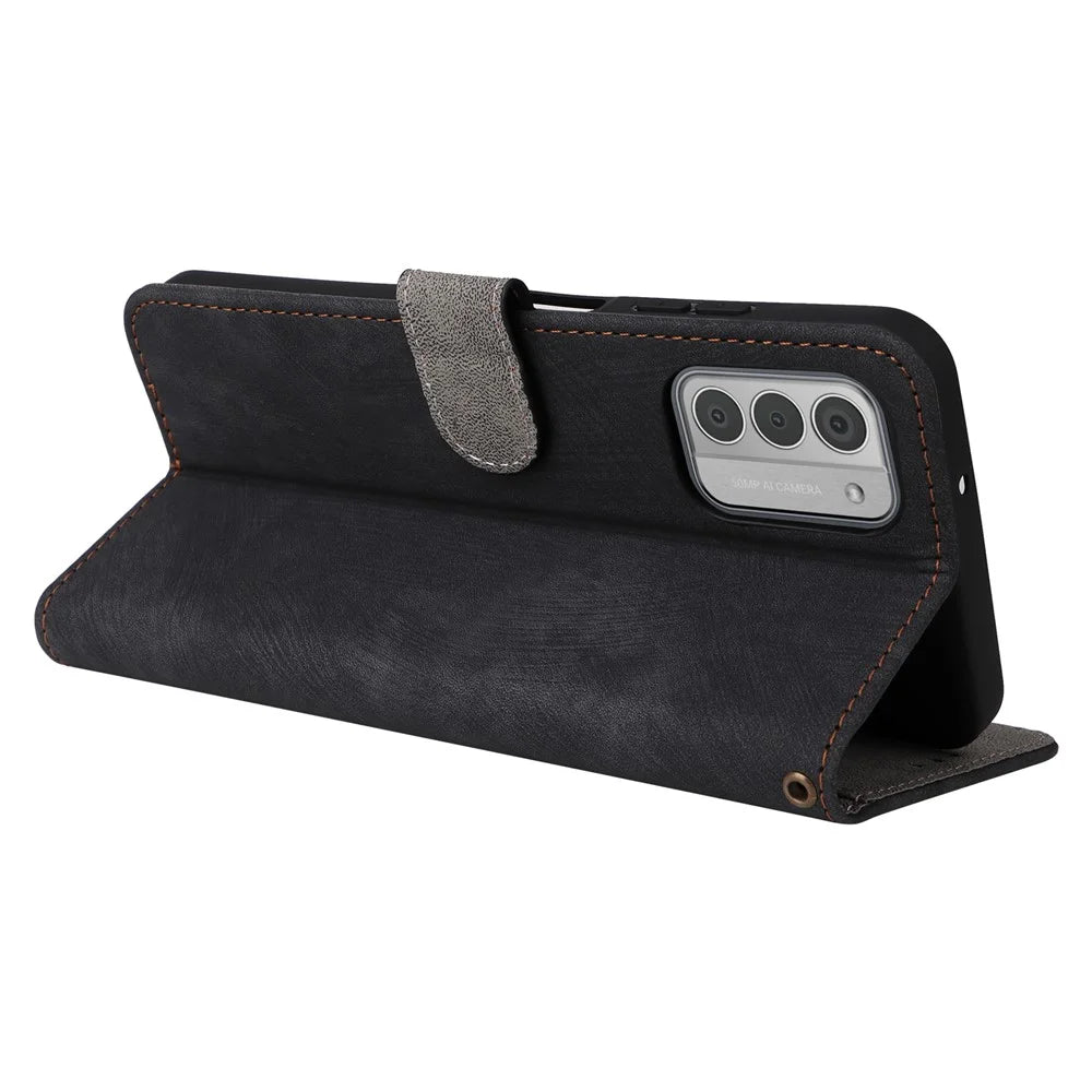 For Nokia G310 Supporting Stand PU Leather Case RFID Blocking Wallet Phone Cover with Strap - Black - 4