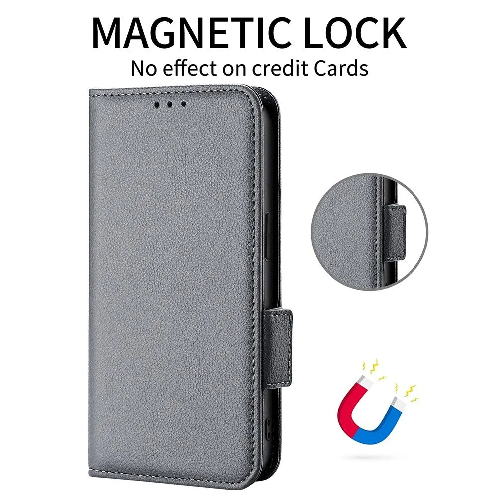 For Nokia G310 Litchi Texture PU Leather Cell Phone Case Wallet Stand Anti-Fingerprint Cover - Grey - 5