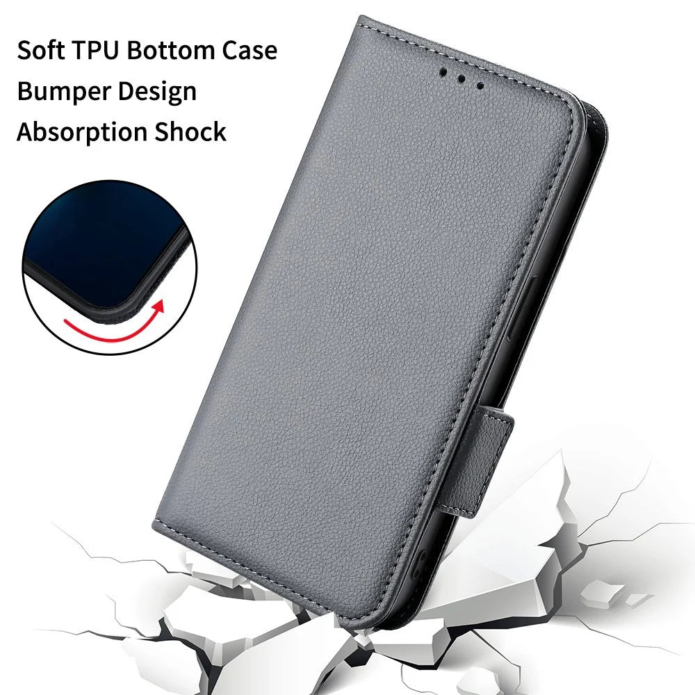 For Nokia G310 Litchi Texture PU Leather Cell Phone Case Wallet Stand Anti-Fingerprint Cover - Grey - 6