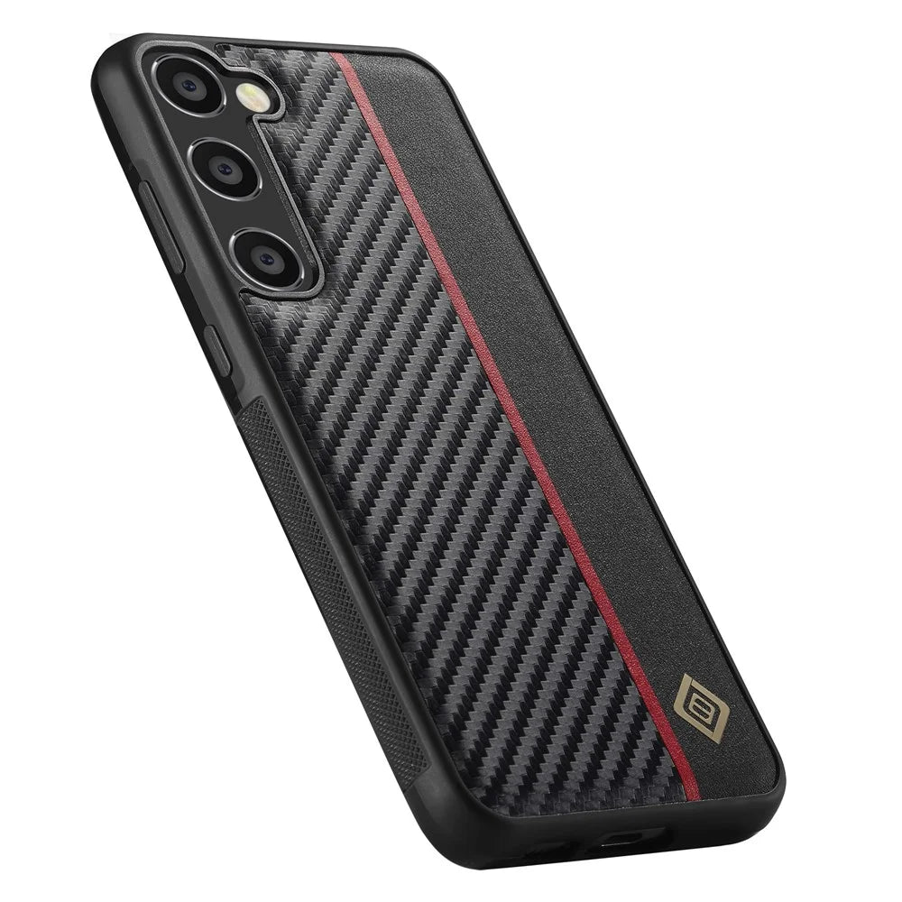 LC.IMEEKE For Samsung Galaxy S23+ Carbon Fiber Splicing Phone Cover PU Leather Coated TPU + EVA Case - 2