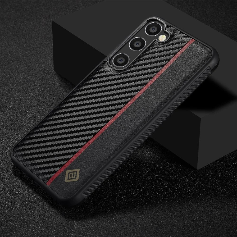 LC.IMEEKE For Samsung Galaxy S23+ Carbon Fiber Splicing Phone Cover PU Leather Coated TPU + EVA Case - 5