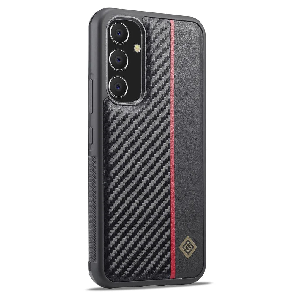 LC.IMEEKE For Samsung Galaxy A34 5G Phone Case Carbon Fiber Splicing Leather Coated TPU + EVA Cover - 1