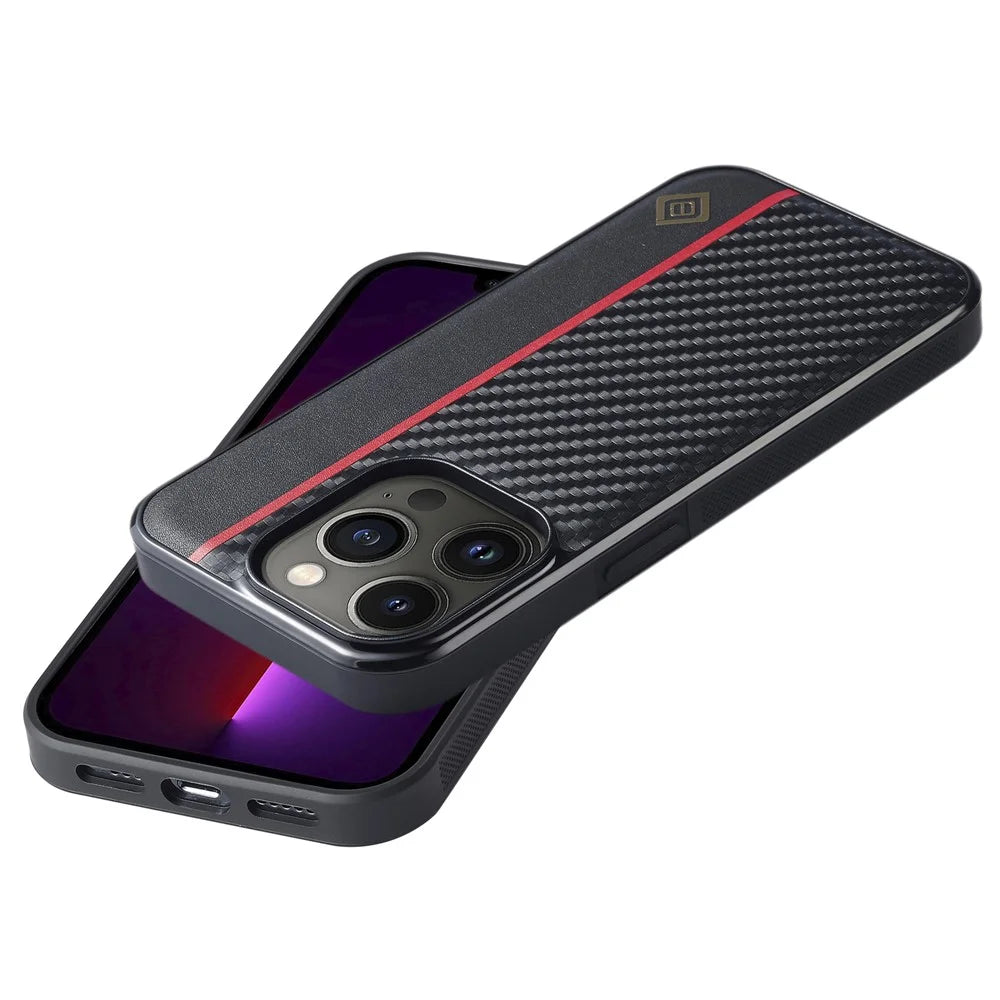 LC.IMEEKE For iPhone 13 Pro Carbon Fiber Splicing PU Leather Coating Phone Case TPU + EVA Cover - 7