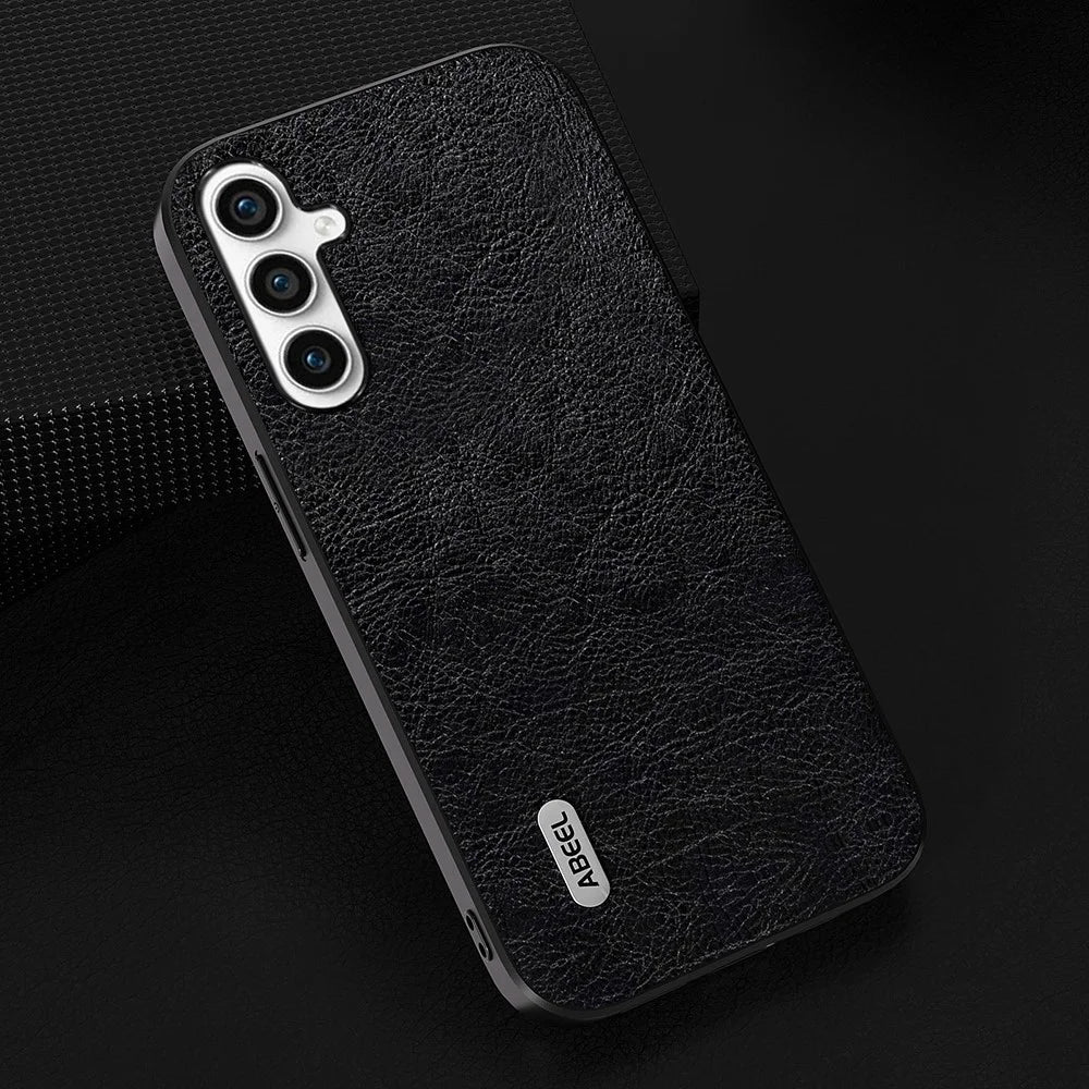 ABEEL For Samsung Galaxy S23 FE Litchi Texture Phone Case PU Leather Coated TPU+PC Retro Phone Back Cover - Black - 2