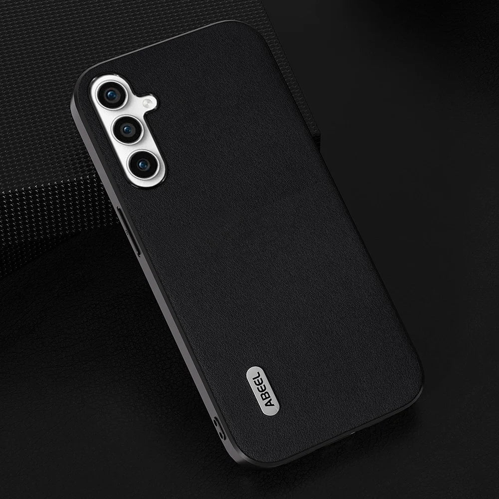 ABEEL For Samsung Galaxy S23 FE Shockproof Nappa Texture Mobile Case Genuine Cow Leather+PC+TPU Cover - Black - 2