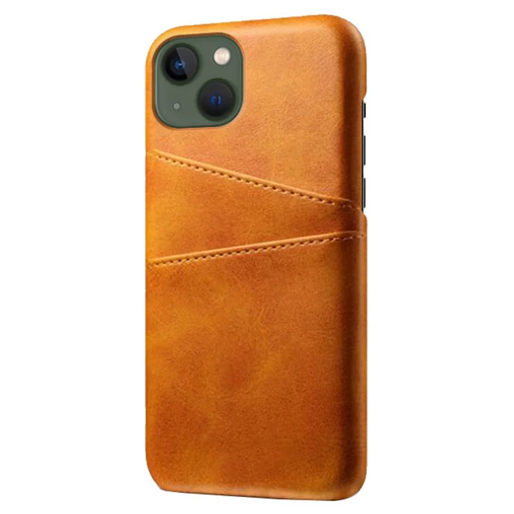 Dual Card Slots Phone Cover for iPhone 15 Plus, Anti-scratch PU Leather Coated PC Protective Back Case - Orange - 2
