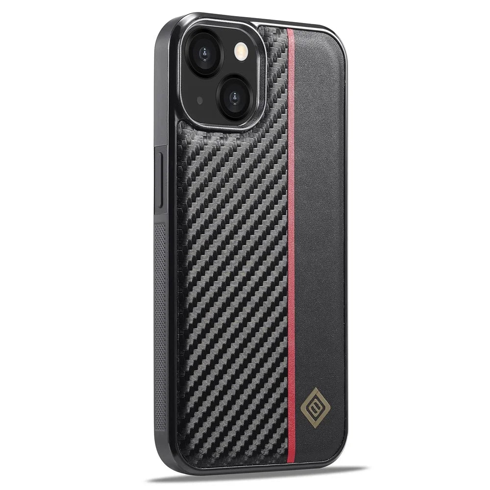 LC.IMEEKE Phone Case for iPhone 14 , Carbon Fiber Texture PU Leather Coated TPU+EVA Back Cover - 2