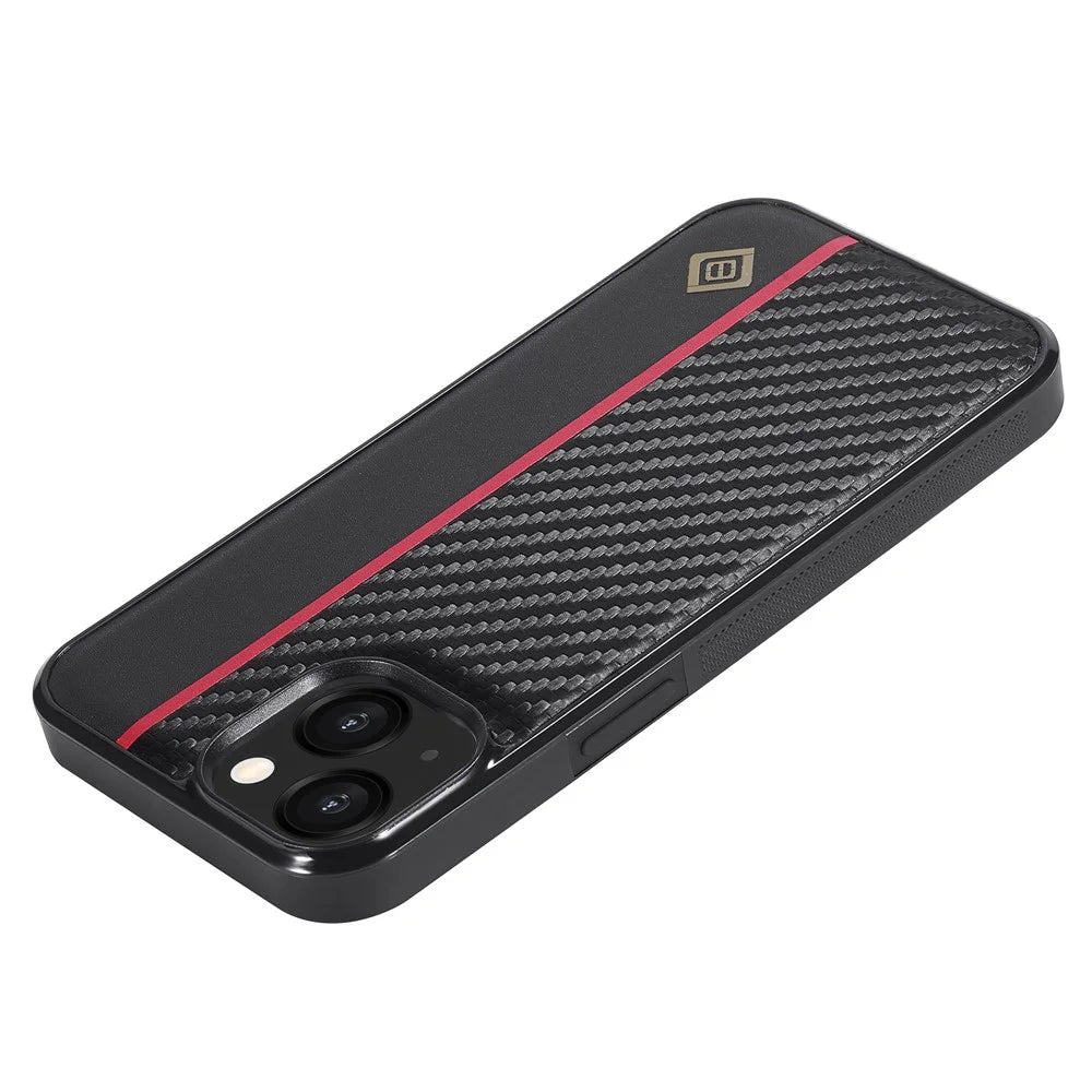 LC.IMEEKE Phone Case for iPhone 14 , Carbon Fiber Texture PU Leather Coated TPU+EVA Back Cover - 5