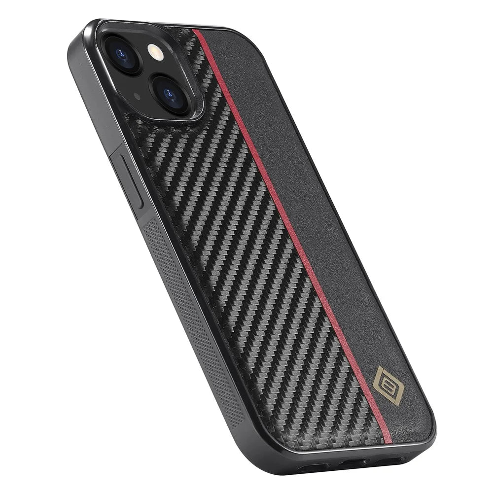 LC.IMEEKE Phone Case for iPhone 14 , Carbon Fiber Texture PU Leather Coated TPU+EVA Back Cover - 7