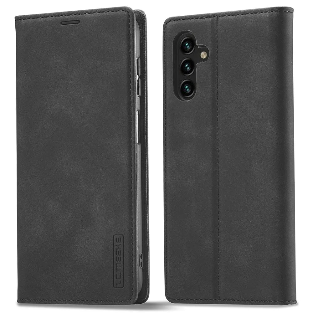 LC.IMEEKE Phone Case for Samsung Galaxy S23 FE , Microfiber Leather Stand Wallet Cover - Black - 1