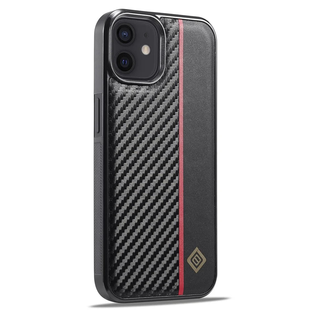LC.IMEEKE For iPhone 12 / 12 Pro Carbon Fiber Texture Cover PU Leather Coated TPU+EVA Hybrid Phone Case - 2