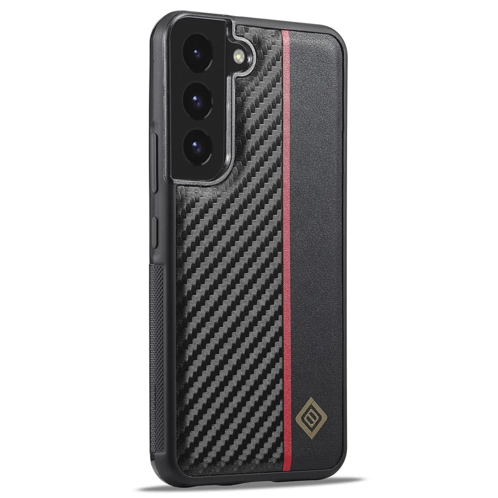 LC.IMEEKE Protective Case for Samsung Galaxy S22 5G , Carbon Fiber Texture Leather Coated TPU+EVA Phone Case - 2