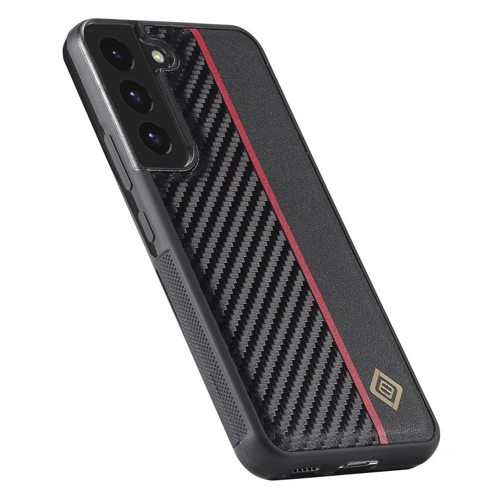 LC.IMEEKE Protective Case for Samsung Galaxy S22 5G , Carbon Fiber Texture Leather Coated TPU+EVA Phone Case - 7