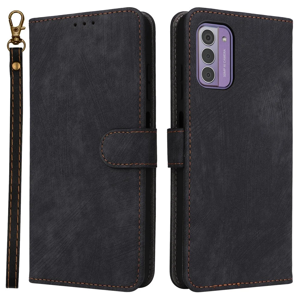 For Nokia C300 Phone Case RFID Blocking Wallet Stand PU Leather Anti-fall Cover with Strap - Black - 1
