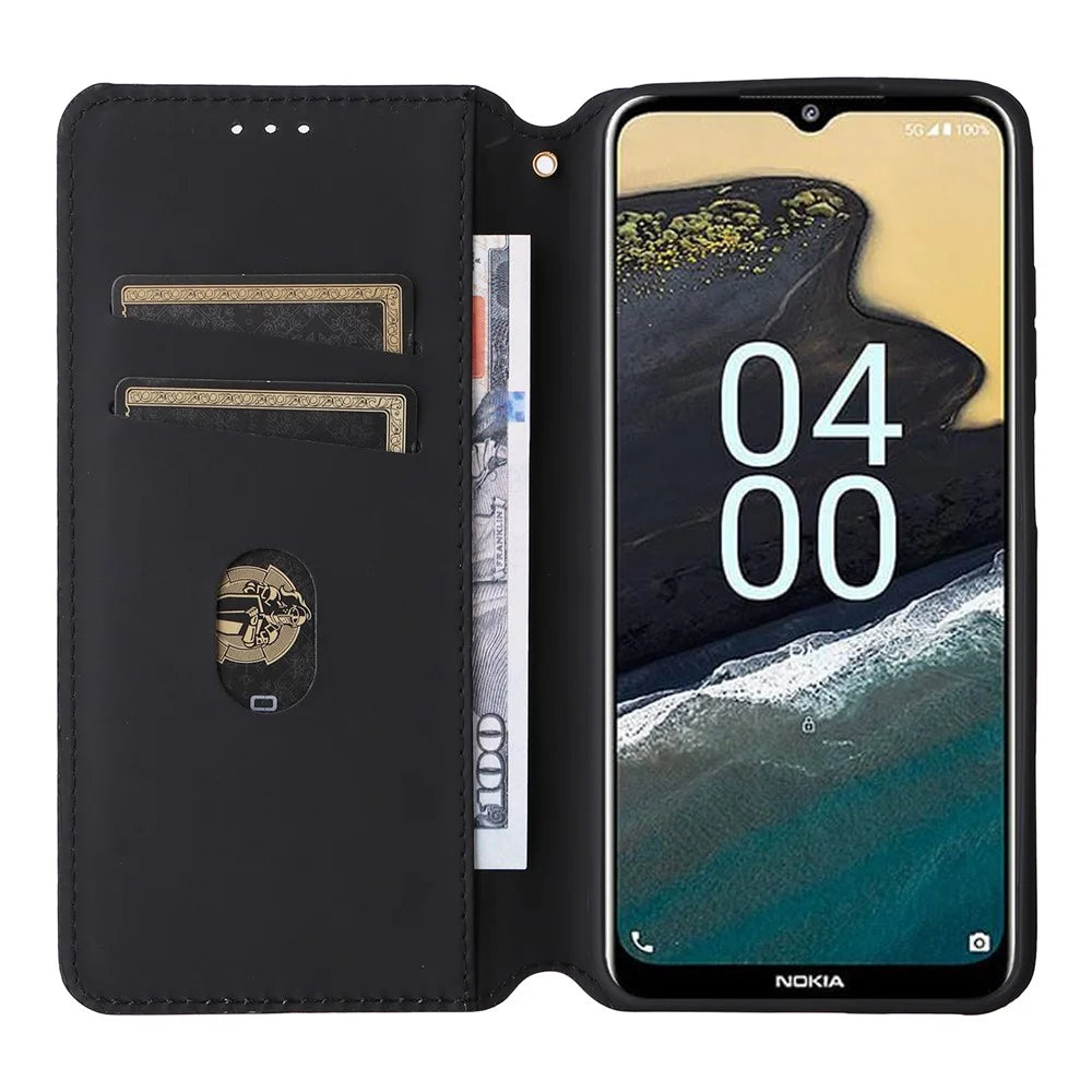 Phone Shell for Nokia C300 Bump Proof PU Leather Rhombus Imprinted Wallet Case Stand Flip Cover - Black - 2
