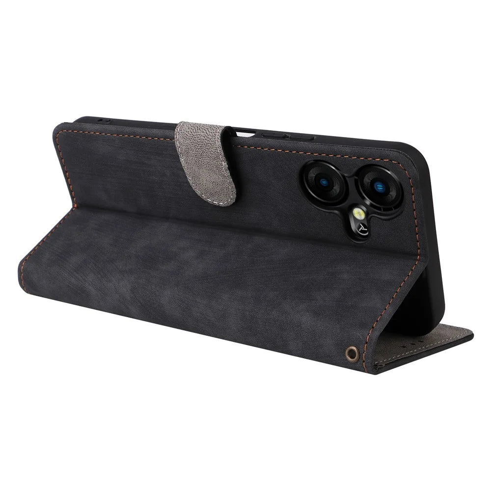 For TECNO Pova Neo 3 4G LH6n Leather Phone Case RFID Blocking Wallet Stand Anti-Fall Cover with Strap - Black - 4