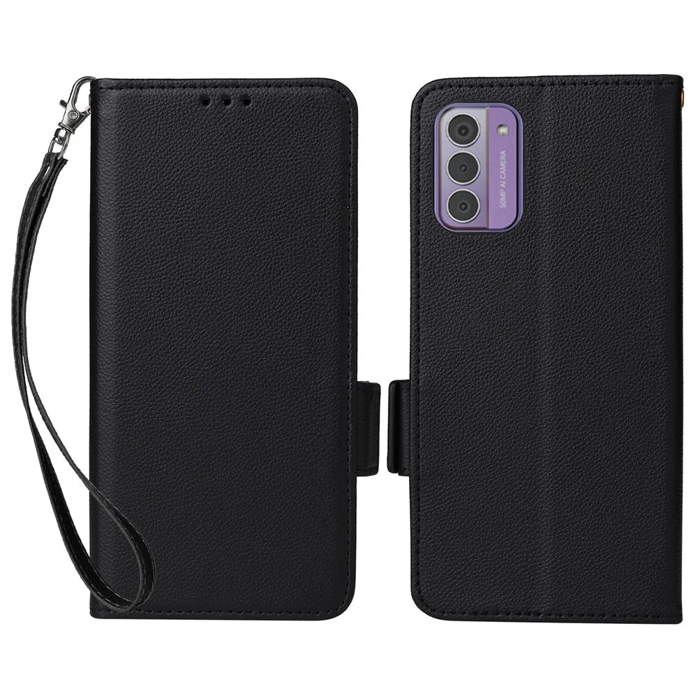 For Nokia G42 Litchi Texture PU Leather Case Wallet Stand Shockproof Phone Cover with Strap - Black - 1