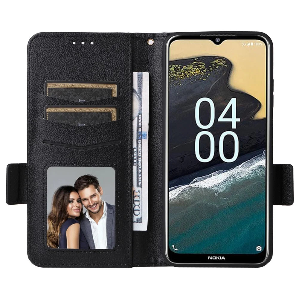 For Nokia G42 Litchi Texture PU Leather Case Wallet Stand Shockproof Phone Cover with Strap - Black - 2