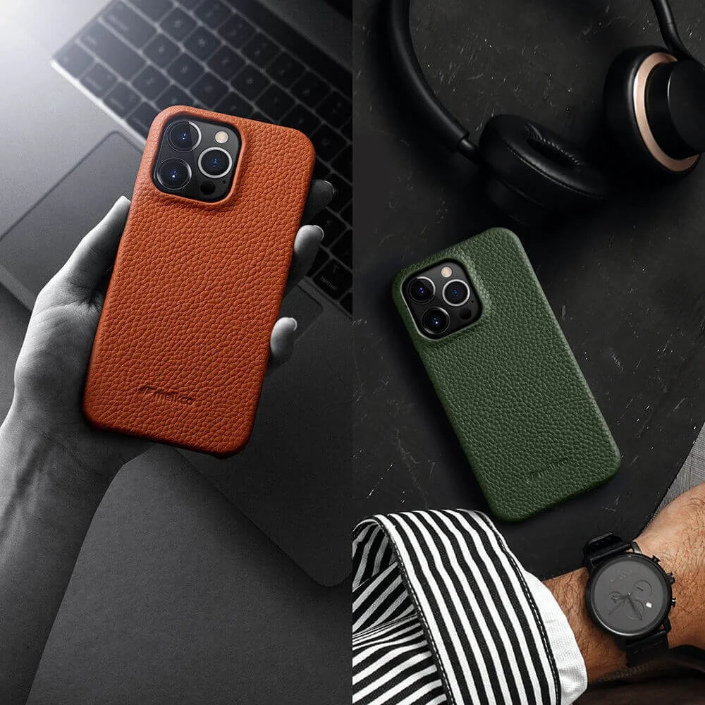 MELKCO For iPhone 13 Pro Max 6.7 inch Large Cutout Phone Case Genuine Cow Leather+PC Cover - Black - 4
