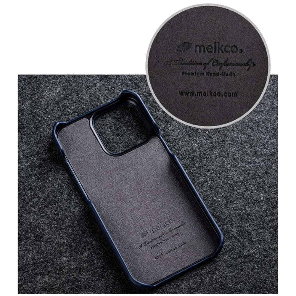MELKCO For iPhone 13 mini 5.4 inch Protective Case Genuine Cow Leather Coated PC Phone Cover - Black - 3