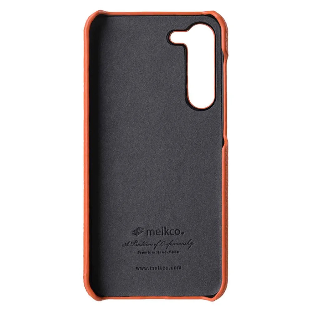 MELKCO Protective Case for Samsung Galaxy S22+ 5G , Genuine Cow Leather Coated PC Phone Cover - Orange - 2
