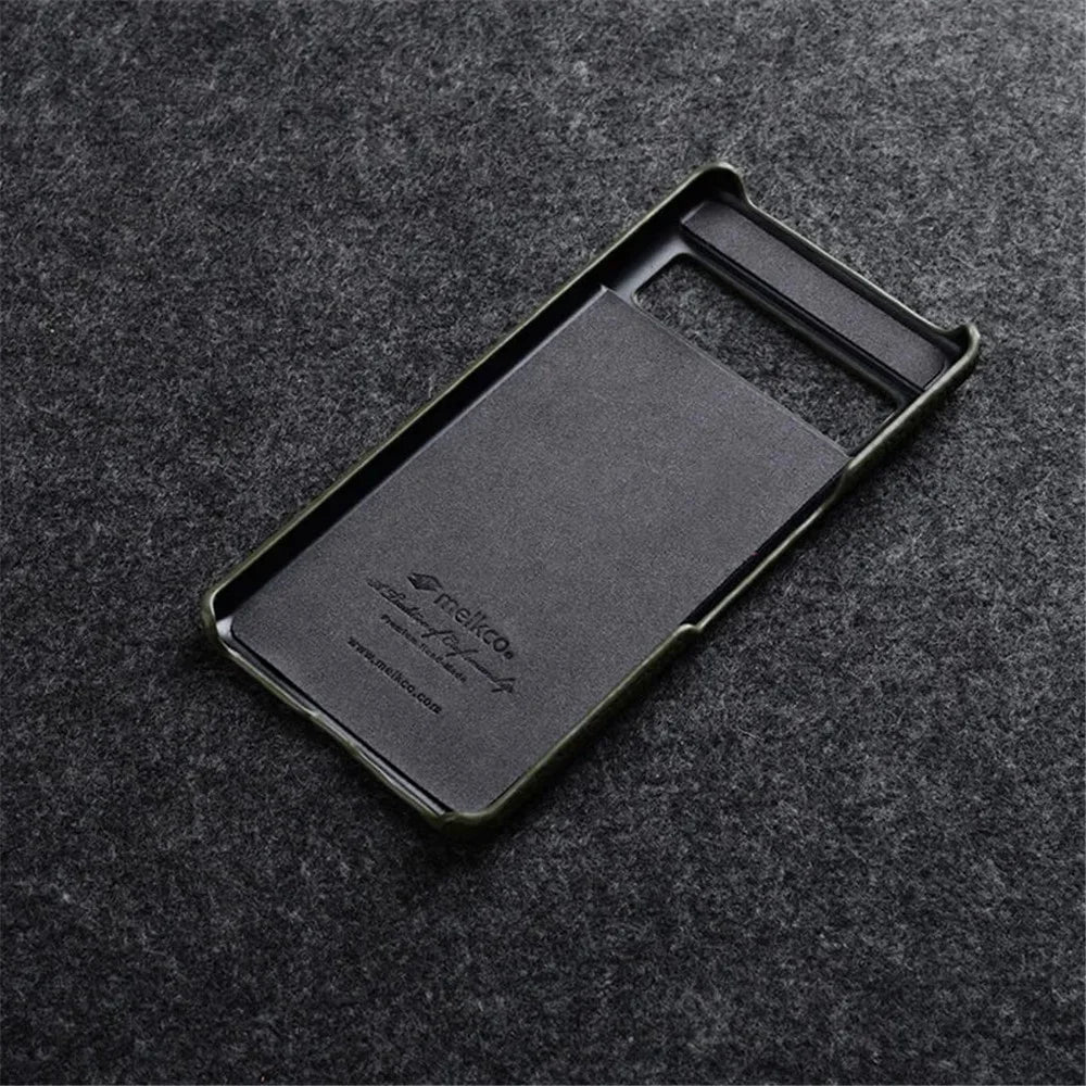 MELKCO Anti-fall Cover for Google Pixel 7 Pro 5G Genuine Cow Leather Coated PC Incomplete Phone Case - Black - 2