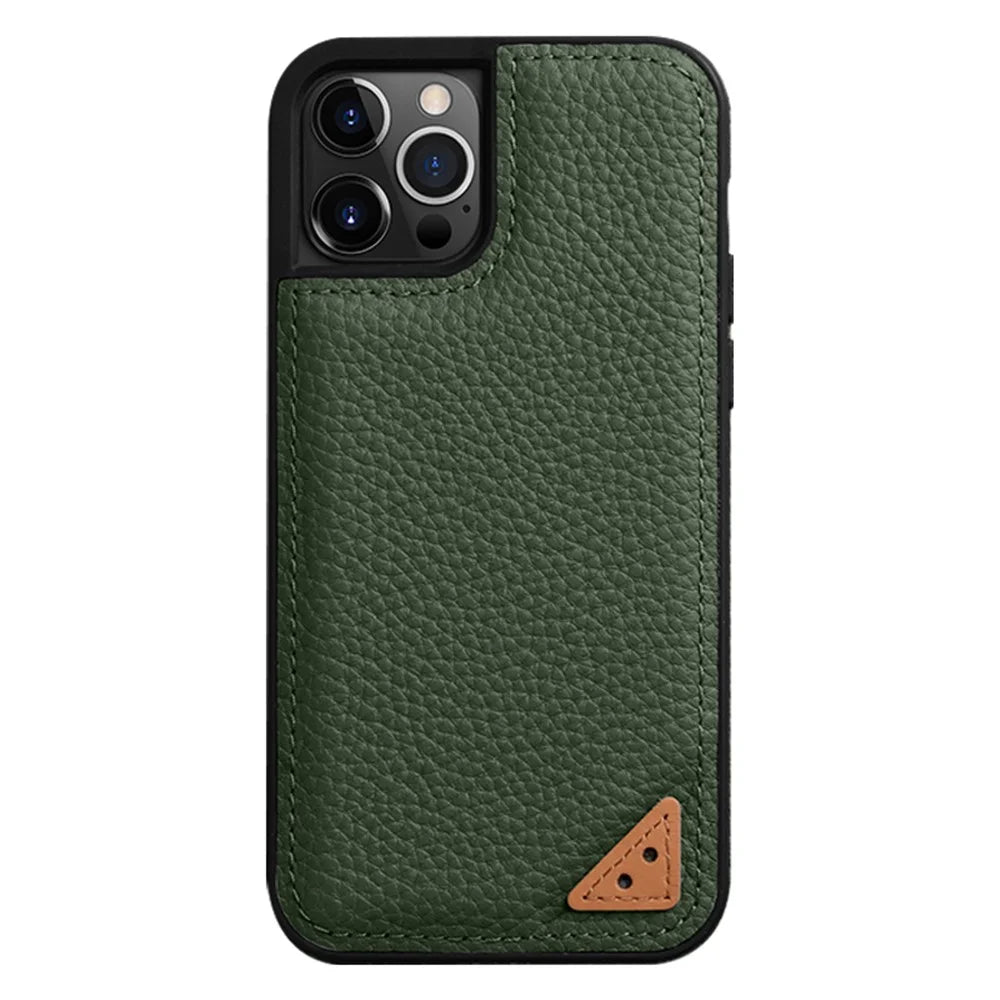 MELKCO Protective Case for iPhone 13 Pro 6.1 inch Genuine Cow Leather+Microfiber Leather+PC Phone Case - Green - 1