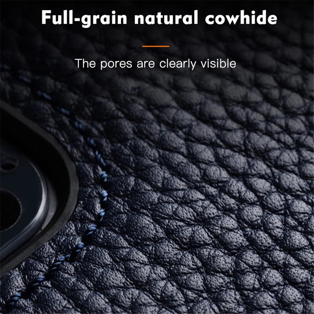 MELKCO Protective Case for iPhone 13 Pro 6.1 inch Genuine Cow Leather+Microfiber Leather+PC Phone Case - Green - 6