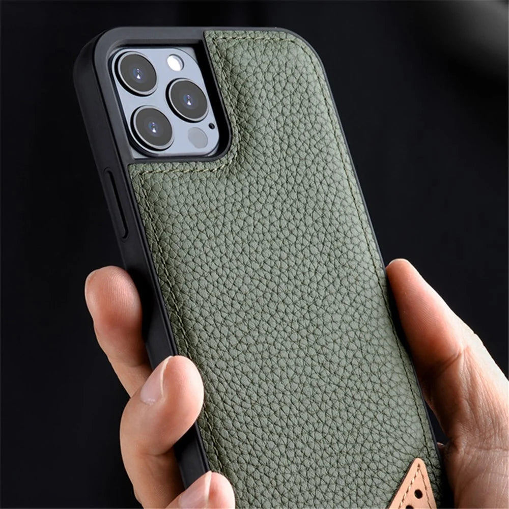 MELKCO For iPhone 13 Pro Max 6.7 inch Shockproof Case Genuine Cow Leather+Microfiber Leather+PC Phone Case - Dark Blue - 4
