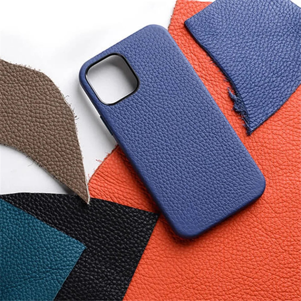 MELKCO For iPhone 14 Pro Max Metal Lens Frame Phone Case Genuine Cow Leather+Microfiber Leather+PC Phone Case - Orange - 5