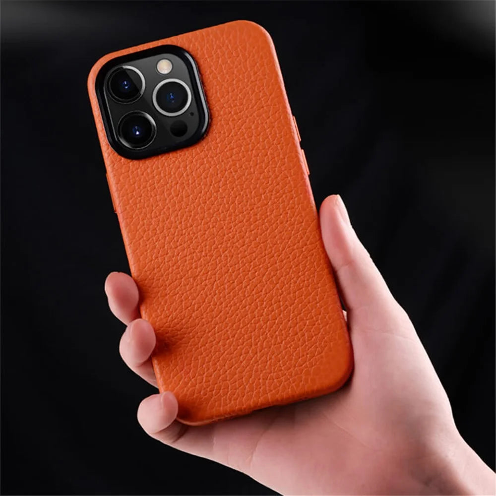 MELKCO For iPhone 13 Pro Max 6.7 inch Shockproof Case Metal Lens Frame+Genuine Cow Leather+Microfiber Leather+PC Phone Shell - Dark Blue - 3