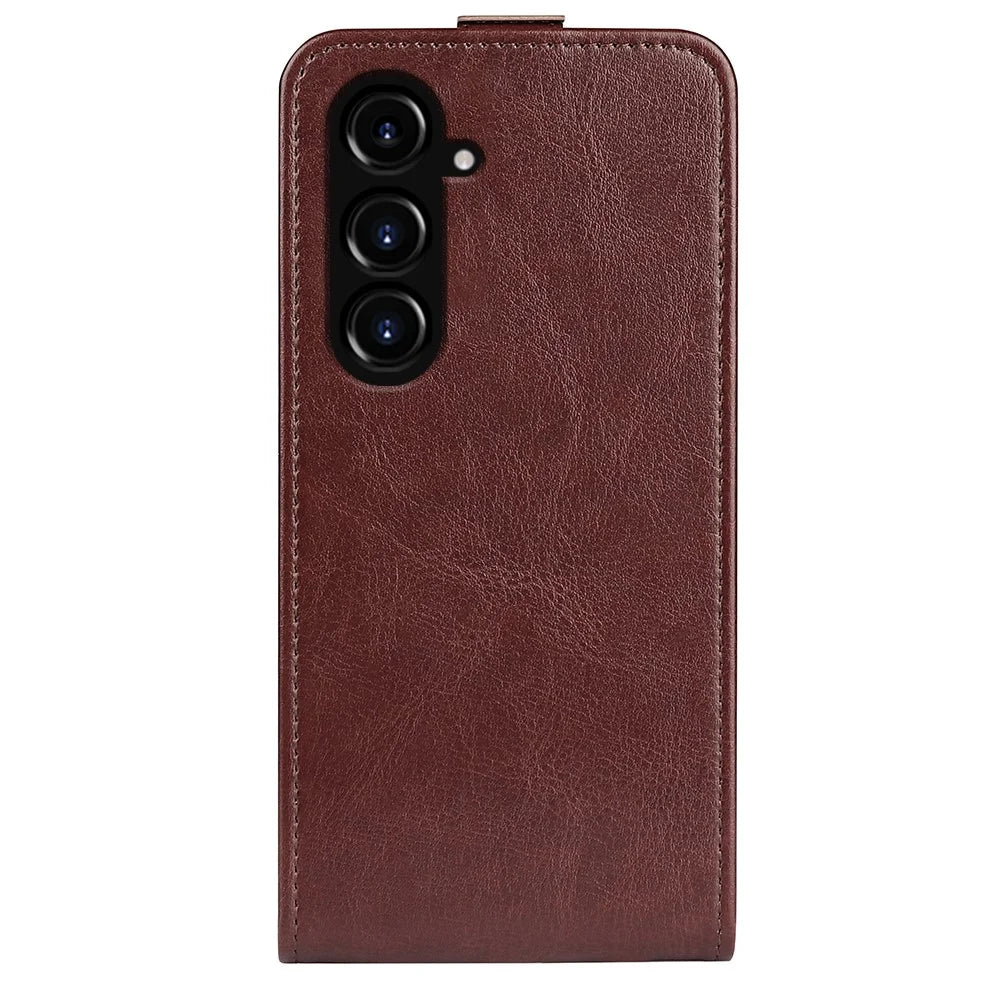 For Samsung Galaxy S23 FE Vertical Flip PU Leather Phone Case Card Holder Drop-proof Cover - Brown - 6