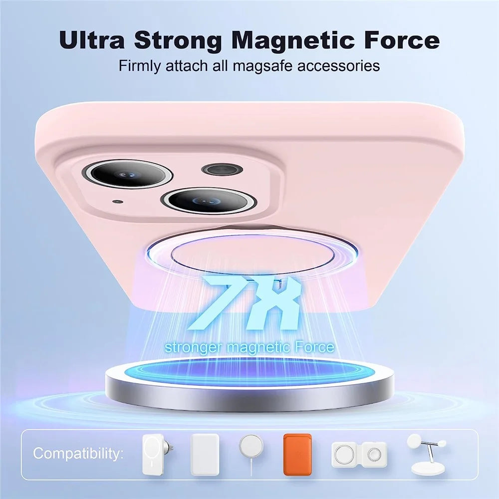 Liquid Silicone Case for iPhone 14 Plus , Magnetic Ring Phone Shell Hidden Kickstand Cover - Pink - 3
