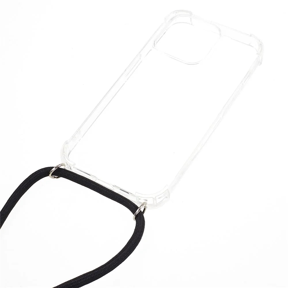For iPhone 15 Pro Max Thicken Four Corner Anti-drop Cover Clear TPU Phone Case with Lanyard - 2