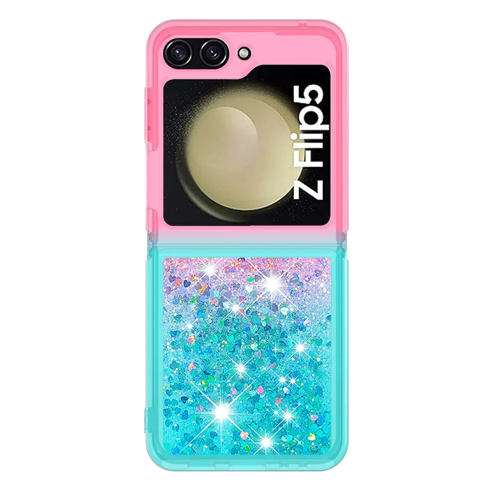 For Samsung Galaxy Z Flip5 5G TPU Case Gradient Quicksand Phone Back Cover - Pink  /  Sky Blue - 2