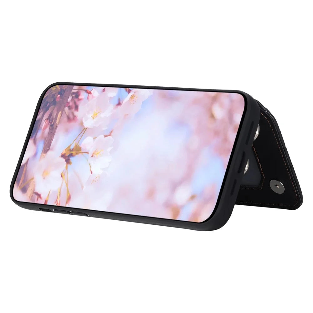 Style 008 For Samsung Galaxy S23+ Slim-Fit Shell Kickstand RFID Blocking PU Leather+TPU Phone Case with 2 Straps - Black - 3